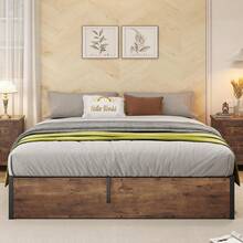 Base De Cama Elevadora Hidráulica Queen Size Almacenamiento, estructura funcional con sistema hidráulico, amplio espacio de almacenaje, diseño robusto y de fácil acceso. - Marrón - Ver 1