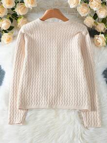 Ladies' Solid Color Front Button Wavy Casual Knitted Cardigan