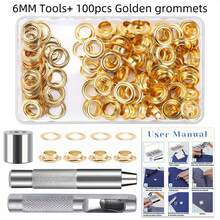 Zestaw narzędzi do przelotek 100 szt. (6/8/10/12 mm) Zestaw miedzianych przelotek z otworem, dziurkacz, narzędzia do ustawiania przelotek do odzieży, skóry, pasków, tkaniny, z stemplem i dziurkaczem do tworzenia biżuterii - trwałe narzędzia żelazne do skóry, pasków, odzieży i zasłon - zawiera torbę do przechowywania, zestaw przelotek | Narzędzia do dziurkowania | Trwałe narzędzia