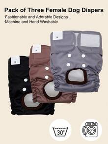 3pcs Black, Gray, Brown Reusable & Washable Dog Diapers, High Quality Female Dog Pads Suitable For Small & Medium Breeds, Puppies, Girls - Multicolor - View 2