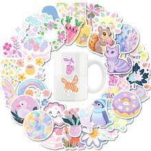 50 piezas Pegatinas con dibujos florales lindos, resistentes al agua para equipaje, botellas de agua, fundas de teléfono, guitarra, altavoz