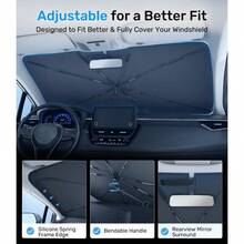 Zanch 2025 Upgraded Car Windshield Sun Shade [Cool Down By 75℉ ] With Heat Insulation Coating, Foldable Sunshade Umbrella Flexible Handle & Ribs, Medium (57''x32'') For Car, SUV, Truck, Van - 預設 - 查看 6