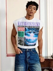 男士街头风格宽松方形背心，适合夏季，街头风版 - 白色 - 查看 3