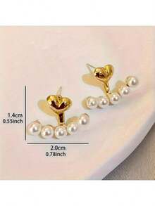 1 Pair Of Vintage-Style Pearl And Four-Leaf Clover Earrings For Women - Stainless Steel Earrings With Imitation Pearl Decoration, Simple And Elegant Design, Suitable For Daily Wear, Party Occasions And Valentine's Day Gifts - Alloy Material, No Electroplating - 白色 - 查看 4