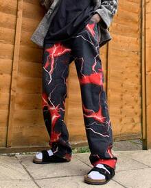2025 Fall New Style Western -Inspired Harajuku Dark Street Vintage Lightning Print Casual Pants