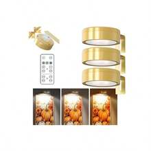 3 件装 LED 电池供电磁性绘画灯，无线家居墙壁装饰，带遥控器 - 金色 - 查看 6