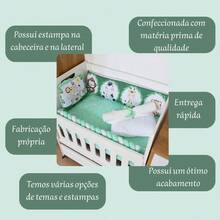 Kit Mini Berço Menina Menino com Trança Sublimado Light 10 Peças - Amiguinhos Da Floresta Verde - Visão 10