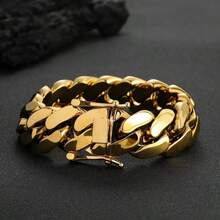1pc Men's 18K Gold Plated Plated Cuban Link Chain Bracelet  8-22mm Men'S Cuban Chain  Classic Hip-Hop Accessory 316L  Stainless Steel Unisex Gift Music 2025 Autumn And Winter Fashion Bracelet Auspicious New Year Gifts - 14mm/0,55 inch - Xem 8