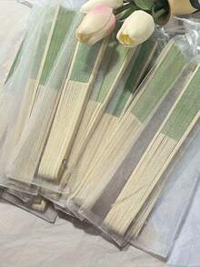 3/15/30件套，夏日绿色系列婚礼礼品扇套装，女士折扇，绿色系蝴蝶结，透明沙袋，婚礼派对装饰。适用于新娘送礼派对、生日派对回礼、伴娘合影道具、夏季扇子、活动派对用品、多件套派对礼品袋。 - 彩色 - 查看 7