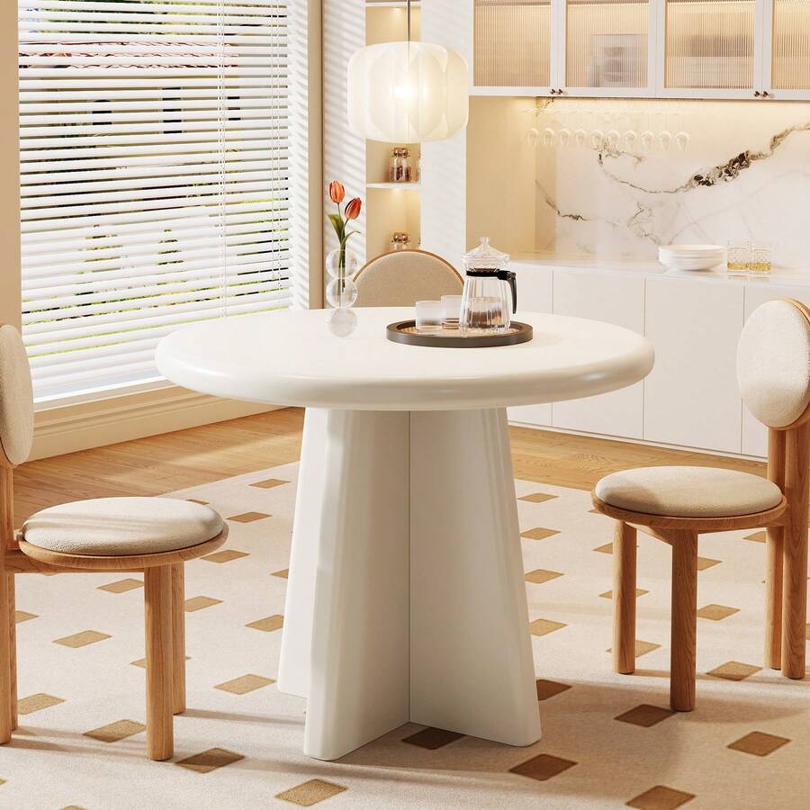 LITTLE TREE Round Dining Table For 2-4, 31.5-Inch Small Kitchen Table With Sturdy Base, Modern Dinner Furniture For Dining Room, Kitchen, Living Room (White) - 白色 - 查看 1