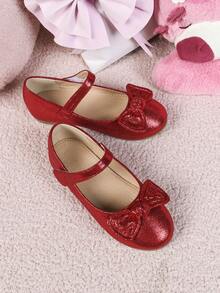 1 Pair Autumn New Floral Decor Princess Flat Canvas Shoes, Comfortable Student Girls Outdoor Dance Flat Leather Shoes, Wedding Shoes - Red - View 2