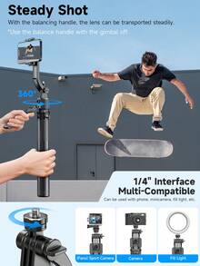 TOKQI 自动人脸追踪自拍杆三脚架，可伸缩铝合金智能手机支架，360°旋转手机支架，蓝牙遥控自拍杆，兼容安卓和iOS手机