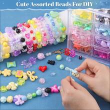 320g 8-Color Random Mixed Acrylic Beads For DIY Jewelry Making, Includes Flower, Bow, Heart, Bear Charms, Suitable For Bracelets, Necklaces, Phone Chains, Keychains, Stickers