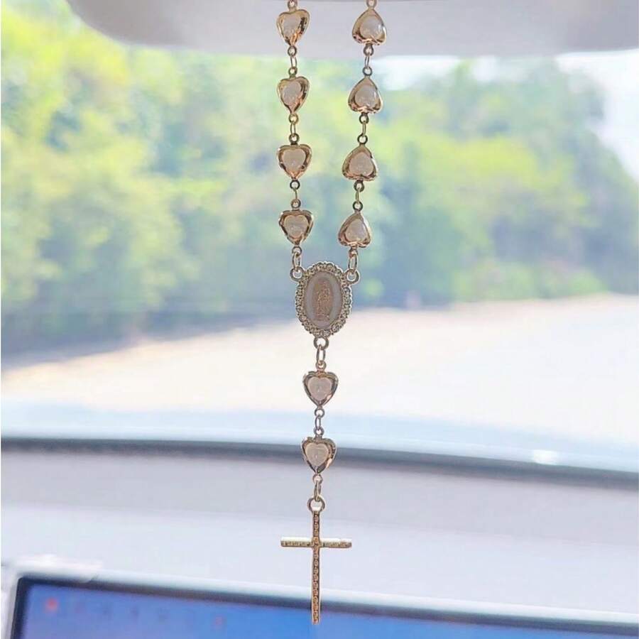 2025 Spring/ Summer New Mother'S Day Gift Women'S Bracelet Luxury And Elegant Style Classic Virgin Mary Cross Metal Pendant Baroque Imitation Pearl Decoration Love Bead Bracelet Fashionable And Unique Eye-Catching Accessories - 均碼 - 查看 1