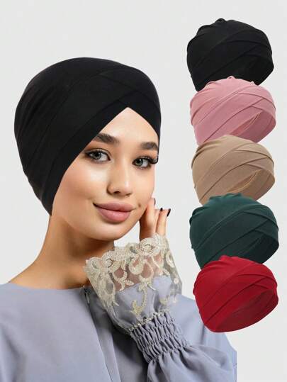 قبعة توربان مطاطية للجبهة للنساء بلون أحادي، قبعة حجاب كاجوال مرنة، غطاء رأس خفيف لمرضى السرطان، وشاح رأس، قبعة توربان، قبعة شعر قطعة واحدة