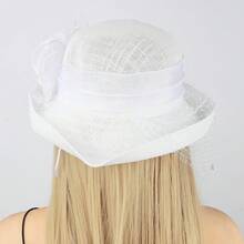 Sombrero de iglesia con flor para mujer con fascinador, sombreros para boda, fiesta del té, sombrero bombín, sombrero de cubo - Blanco - Ver 5