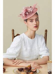 Fascinator Hat Fascinator Tea Party Pillbox Derby Hat Bridal Wedding Party - D-裸粉色 - 查看 5