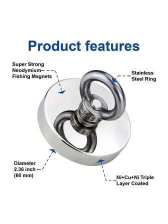 1 Pc Deep-Water Magnetic Iron Belt Lifting Ring Capable Of Withstanding 140kg Pulling Force, Fishing And Salvage Magnet, Single-Sided Circular Neodymium Iron Boron Anti-Collision Pot Magnetic Strong Salvage Magnet
