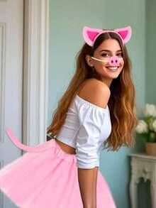 Bộ 5 món trang phục hóa trang chú heo hồng cho lễ hội, phụ kiện cosplay dự tiệc. - Hồng - Xem 4