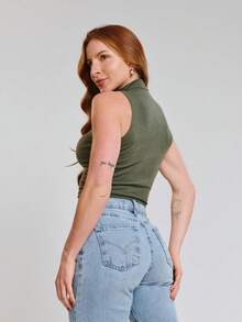 Kit With 3 Cropped High Neck Ribbed Women's Blogger Blouses - xanh lá cây/nude/xanh nước biển - Xem 10