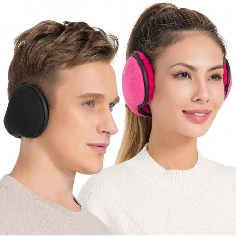 Foldable Fleece Ear Warmers For Outdoor Skiing - B-black+Hot Pink - View 1