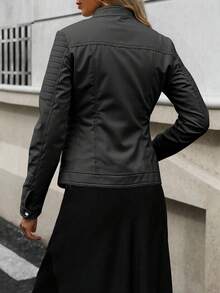 Risissida Women's Slim Fit Motorcycle Jacket, Suitable For All Seasons, Casual Jacket With Pockets And Zipper For Autumn/Winter - Black - View 4