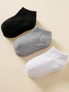 12 双儿童纯色透气休闲船袜，黑/白/灰，适合婴幼儿男孩/女孩，四季皆宜 - 彩色 - 查看 5