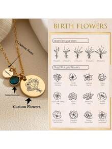 1件装家庭生日花束项链，刻字生日花朵吊坠，可定制姓名，母亲节礼物（送给奶奶），生日石首饰，圣诞礼物（送给她），新年饰品，2026春季时尚 - 金色 - 查看 2