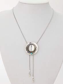 1pc Western Cowboy Style Turquoise Adjustable Snake Chain Necklace With Bull Head Pendant, Unisex - Necklace - View 9