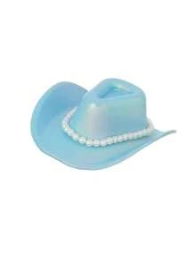 2pcs Bohemian-Style Western Cowboy Mini Hats Western Rhinestone Cowboy Hats Western Pearl Cowboy Hats Neon-Colored Women's Cowboy Hats Disco Party Hats Role-Playing Costume Accessories Party Hair Accessories Cowboy-Themed Hats