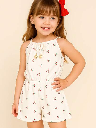 Macacão Infantil Com Cerejinhas Fofo Para Meninas Estilosas