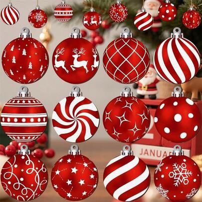 24 Pcs Christmas 2D Flat Wooden Ball Hanging Ornaments Set Reindeer/Star/Snowflake Print 2D Flat Christmas Tree Decorations Home Christmas Ornment
