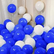 100/50/30pcs Royal Blue & White Latex Balloons, 10 Inch Diameter With Ribbons, Decorations For Birthday, Graduation, Wedding, Bridal, Baby Shower And Celebration Events - Multicolor - View 2
