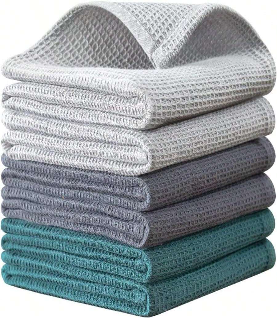 QUILTINA Dish Towels Set,100% Cotton Waffle Weave Kitchen Towels 6 Pack,17 X 25 Inches Dish Towels For Kitchen,Super Absorbent For Drying And Cleaning (Beige, Brown, Dark Grey) - ColorC - 查看 1