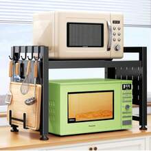 2/3 Ebenen Mikrowellenregal, Küchenarbeitsplatte mit Haken ,Backofen-Regal, multifunktionaler Organizer für die Küche