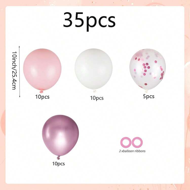 60/35个粉色和白色气球套装，10英寸金属粉色卷曲丝带气球，适用于生日、婚礼、新娘送礼会、单身派对、公主主题派对装饰 - 彩色 - 查看 7