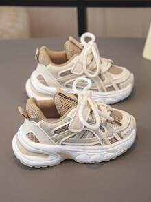 1 Pair Kids' Mesh & PU Hook And Loop Style Breathable Durable Casual Sports Shoes, Suitable For Spring & Autumn