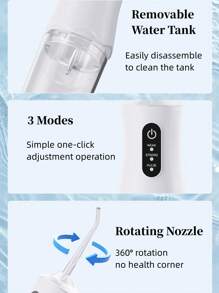 HYUNDAI 可充电式冲牙器，便携式手持无线牙齿清洁器，电动口腔冲洗器，3种模式，4个喷嘴，适合家庭口腔护理