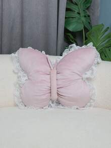 1pc Velvet Pink Butterfly Throw Pillow, Soft Filled Cushion, Suitable For Sofa And Bedding Decor, Perfect Gift For Valentine's Day, Wedding, Anniversary, Birthday, Wedding Favor, Wedding Decoration, Autumn Harvest Romantic Decor, Halloween, Christmas Decoration - Pink Ribbon - View 8