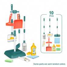 Children's Cleaning Tool Play Set Toy With Stand, Realistic Housework Simulation, Pretend Play Broom, Mop, Role Play Props Gift For Boys And Girls (Some Parts Are Sent Random Colors)
