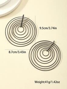 1 Pair Women's Multi-Layer Big Round Hoop Earrings, Gorgeous Floral Shaped Exaggerated Earrings, Suitable For Daily Wear, Gift, Festival - Gun Black - View 12