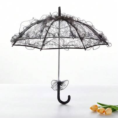 1 Elegant Vintage Lace Prop Umbrella, Aluminum Frame And 100% Polyester Fabric, Suitable For Bridesmaids, Weddings, 1920s Themed Parties, Photography Props, Photo Essentials, Classic Circular Design, Exquisite Lace Patterns, Durable Polyester Material - Hand Washable Only
