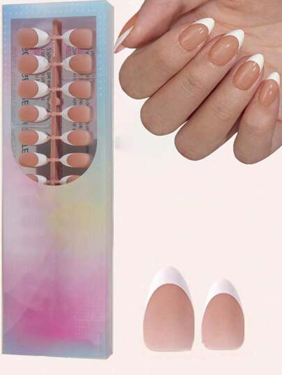 150 Unghii False Scurte, Maro Migdala, cu Gel Francezesc, Alb, Unghii False Mat, Unghii False cu Gel Moale, Aceste Unghii False Durabile au 15 Mărimi, Potrivite pentru Manichiură DIY, Femei și Saloane de Manichiură