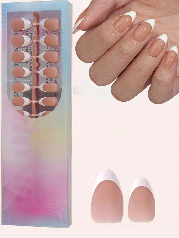 150 片短款杏仁棕色和白色法式凝胶假指甲，哑光法式假指甲，柔软凝胶假指甲，这些耐用的假指甲有 15 种尺寸，适合美甲 DIY、女性和美甲沙龙 - 棕色 - 查看 1