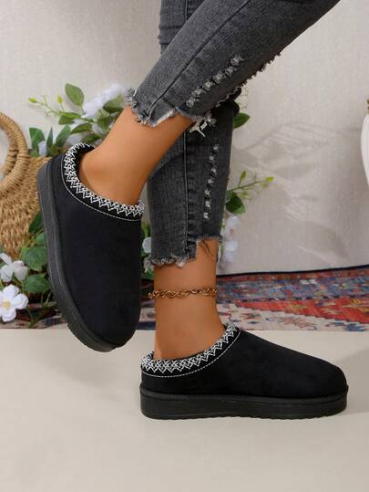 2025 New Autumn/Winter Furry Slippers For Women, Thick Sole Closed Toe Slip-On Fluffy Slides With Plush Lining