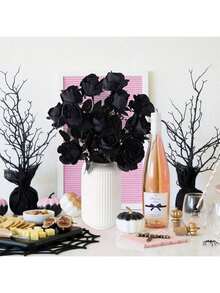 1支/5支/10支/12支装 14.9英寸黑色仿真玫瑰,高端逼真花卉,适用于家居装饰、房间装饰、桌面装饰、婚礼装饰、新娘捧花、腕花、插花,也适用于家庭、餐厅、卧室、花瓶装饰、DIY生日派对蛋糕装饰、情人节和新年礼物、摄影道具、户外花园装饰 - 黑色 - 查看 10