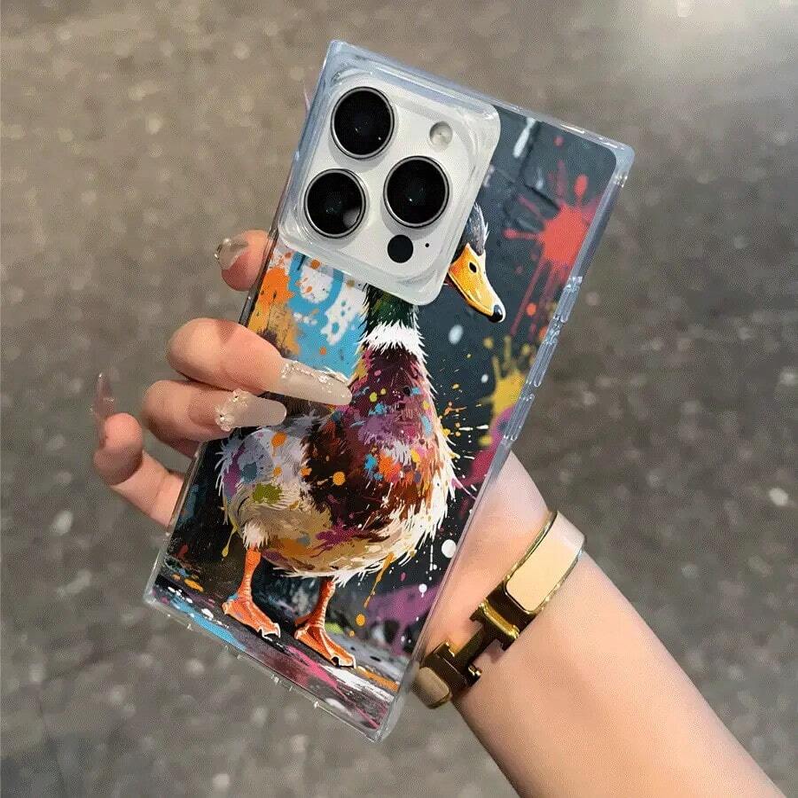 Funda con diseño de bloques de pato colorido. Compatible con los modelos 16 Pro, 16, 15 Pro, 14, 14 Plus, 13, 13 Pro, 12 Pro y 12 Pro. Transparente, antigolpes de cobertura total. Nueva protección de alta calidad. - transparente - Ver 1