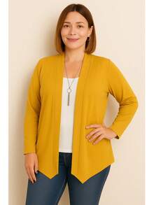 Women's Plus Size Retro Lightweight Cardigan G1 G2 G3 Long Sleeve Kimono Cardigan - 芥末黃 - 查看 3
