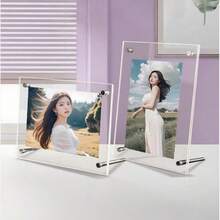 2 piezas Marco de fotos acrílico con soporte - Soporte para exhibir postales, diseño flotante rectangular transparente clásico, adecuado para exhibición en escritorio, decoración del hogar u oficina, clip para certificados, adorno de escritorio pequeño A4