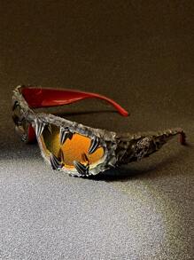 1 件骷髅装饰滴胶手工随机效果不对称复古波西米亚优雅派对镜框男女通用时尚眼镜